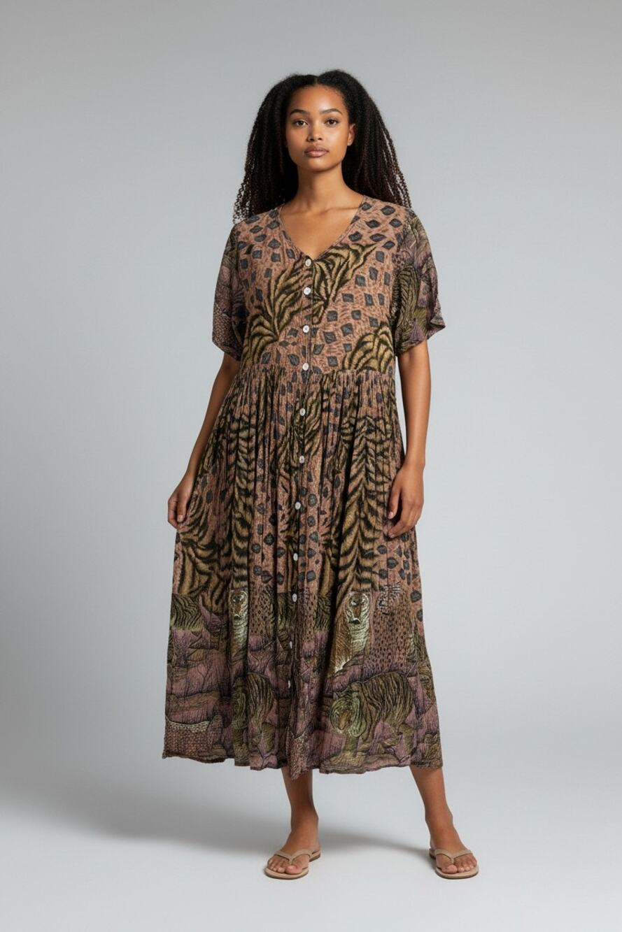 Dress L vintage 90's animal tiger print midi Novelty Whimsigoth Lite Oversized